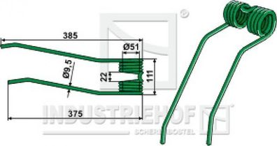 Federzinken Schwaderzinken 385/111/9.5mm passend für Kverneland/ Taarup 15-KVE-03