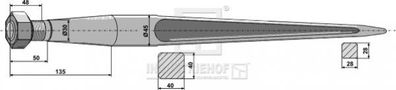 Frontladerzinken Länge 1100 mm Gewinde M28 x 1.5 Profil Vierkant 40/40 mm