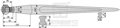 Frontladerzinken Länge 1200 mm Gewinde M28 x 1.5 Profil Doppel - T 32/42 mm