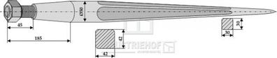 Frontladerzinken Länge 1250 mm Gewinde M28 x 1.5 Profil Vierkant 42/42 mm