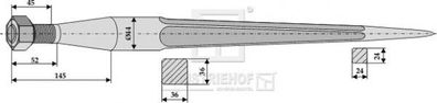 Schwerlastzinken Frontladerzinken L 910 mm Gewinde M28x1.5 Profil Vierkant 36/36 mm