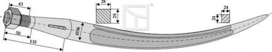 Greiferzinken gebogen Lä.680mm M20x1.5mm Vierkant 28/28