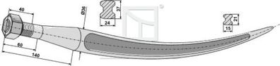 Greiferzinken gebogen (18780) Länge 800 mm Gewinde M 22 x 1.5 mm Profil: Doppel-T 2