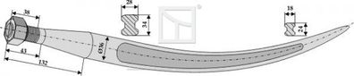 Greiferzinken gebogen L.760 mm M22x1.5mm Doppel-T 28/34