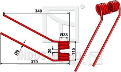 Kreiselheuerzinken 340-115-9 mm Ausführung rechts für Claas - Farbe Rot / Best.-Nr