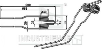 Schwaderzinken L 600 - B 95 - D 9 mm für Deutz-Fahr - Farbe Schwarz / Best.-Nr. 15