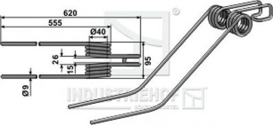 Kreiselschwaderzinken L 620 - B 95 - D 9 mm für Deutz-Fahr - Farbe Schwarz / Best.-