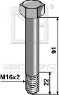 Schraube M16 x 2 x 91 mm für Kuhn Nobili Mulcher