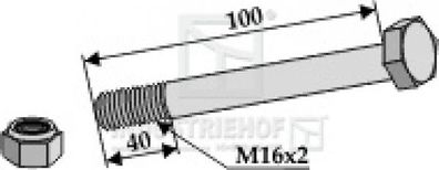 Schraube mit Sicherungsmutter 63-16100 M16 x 2 x 100 mm 10.9