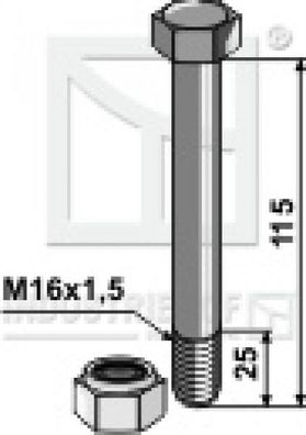 Schraube mit Sicherungsmutter 63-16115 M16 x 1.5 x 115 mm 8.8