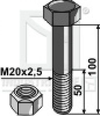 Schraube mit Sicherungsmutter 63-20100 M20x2.5x100 10.9