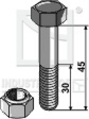 Schraube mit Sicherungsmutter M12 X 1.75 X 45 10.9 für Kverneland Mulcher