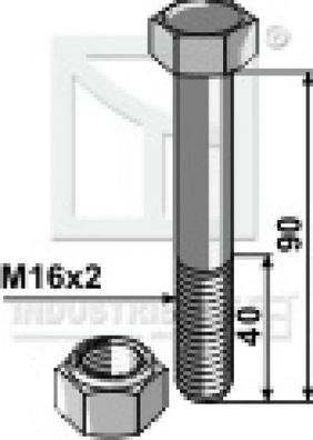 Schraube mit Sicherungsmutter M16 X 2 X 90 10.9 für Kverneland Mulcher