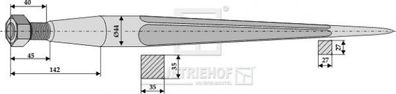 Schwerlastzinken L 980mm Gewinde M28X1.5 Profil Vierkant