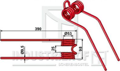 Turboheuerzinken L x B x S: 390 x 98 x 9,5 mm für Fella Geräte / Farbe: Rot / Best