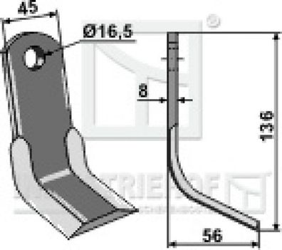 Y-Messer Mulchmesser 63-MAS-55 136 x 45 x 8 mm passend für Maschio Mulcher