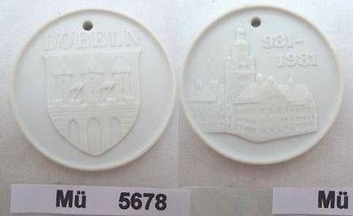 weisse DDR Porzellan Medaille 1000 Jahre Stadt Döbeln 981-1981