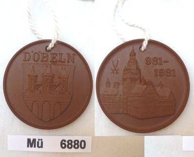 braune DDR Porzellan Medaille 1000 Jahre Stadt Döbeln 981-1981
