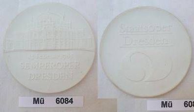 weisse DDR Porzellan Medaille Semperoper Dresden 13. Februar 1985