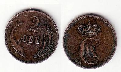 2 Öre Kupfer Münze Dänemark 1875