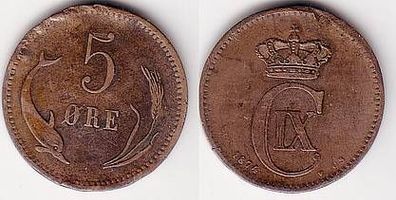 5 Öre Kupfer Münze Dänemark 1874