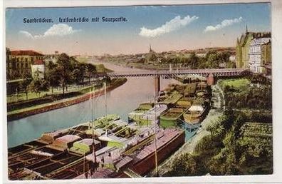 51153 Ak Saarbrücken Luisenbrücke mit Saarpartie 1917