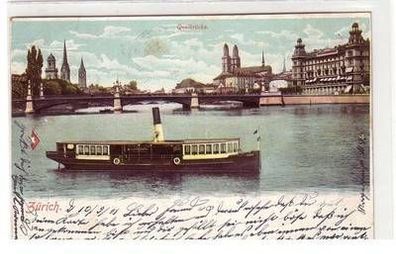 52831 Ak Zürich Quaibrücke mit Dampfer 1901