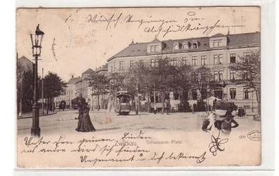 31659 Ak Zwickau Schumann Platz mit Strassenbahn 1904