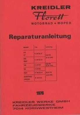 Reparaturanleitung Kreidler Florett Motorrad Moped, Oldtimer, Klassiker,