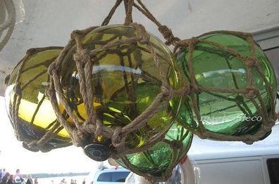 2X GROSSE Fischerkugel im Netz 17,5 cm- grün, ambere(braun)