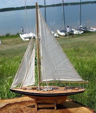 Yacht, Segelschiff, Schiffsmodel Segelyacht 80 cm aus Holz mit Stoffsegel