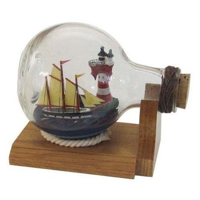 Flaschenschiff- Buddelschiff- Schiff in Flasche mit Leuchtturm