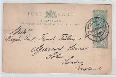50923 seltene Ganzsachenkarte Trannsvaal Johannesburg nach London 1909