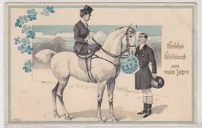 47326 Glückwunsch Präge Ak Dame mit Pferd um 1910