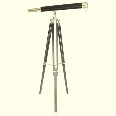 Großes Teleskop- Messing Lederummantelung mit Holzstativ- 130 cm