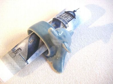 Serviettenring- glasiert- maritim- Delphin + 20 Servietten- Leuchturm Vintage