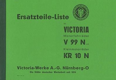 Ersatzteilliste Victoria V 99 N und KR 10 N Ausgabe 1939, Motorfahrrad, Zweirad