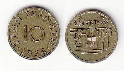 10 Franken Messing Münze Saarland 1954