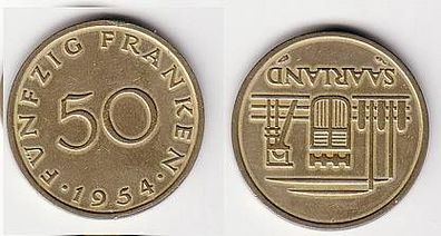 50 Franken Messing Münze Saarland 1954