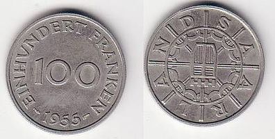 100 Franken Saarland Messing Münze 1955 vz