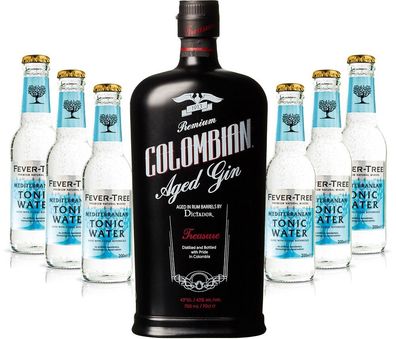 Gin Tonic Set - Dictador Colombian Aged Gin Black 0,7l 700ml (43% Vol) + 6x Fev