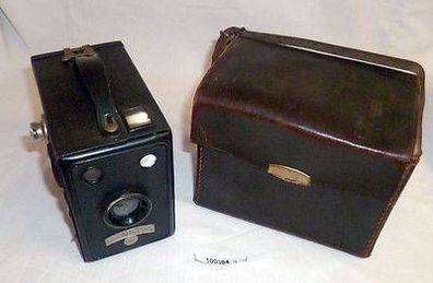 alte Balda Front-Box Kamera mit Ledertasche um 1930