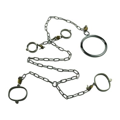Kopf-Hand-Fuß-Fessel mit Kette Halsreif Corsage Edelstahl Bondage Halsband