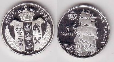 5 Dollar Silber Münze Niue 1992 Segelschiff The Bounty PP