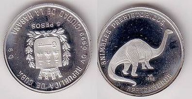 5 Pesos Silber Münze Kuba Dinosaurier Apatosaurus 1993