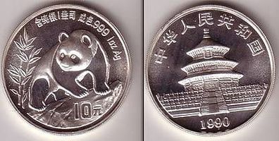 10 Yuan Silber Münze China Panda 1 Unze Feinsilber 1990