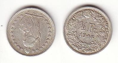1/2 Franken Silber Münze Schweiz 1948