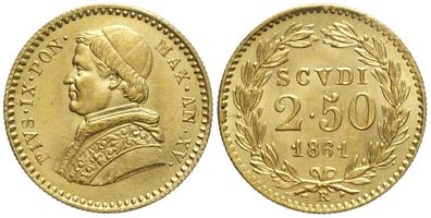 Original 2,5 Scudi 1861 XV (Rom) Gold Vatikan Papst Pius IX. - sehr gute Qualität