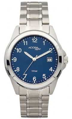 Adora Saphir | Herren Armbanduhr Edelstahl Datum Ziffernblatt blau