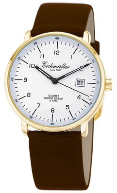 Eichmüller | Herren Armbanduhr Ø 38mm | Lederband braun Datumsanzeige
